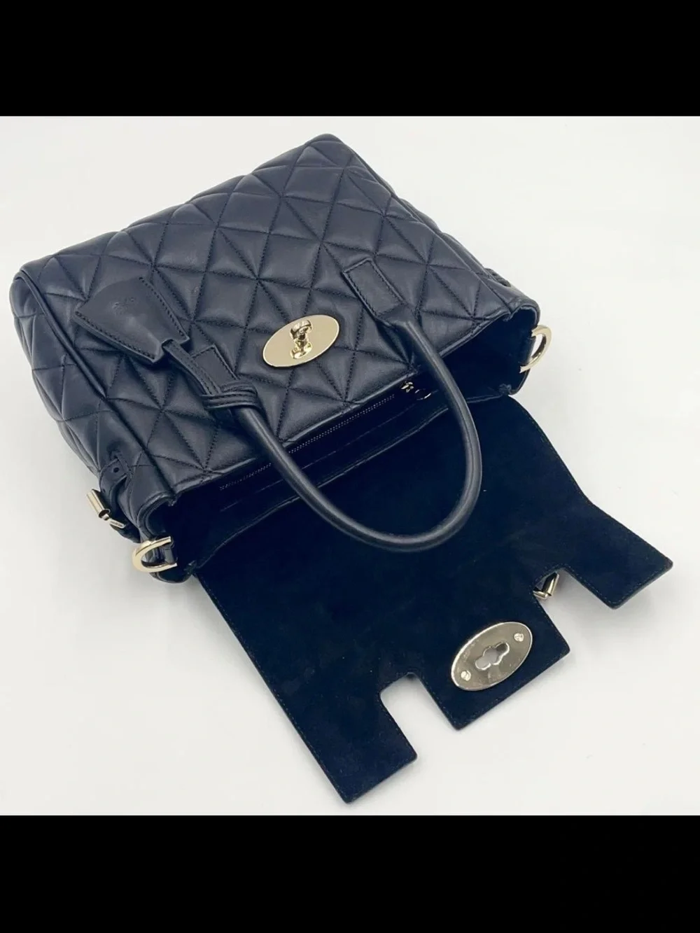 Mulberry Black Quilted Leather Satchel with Gold Hardware